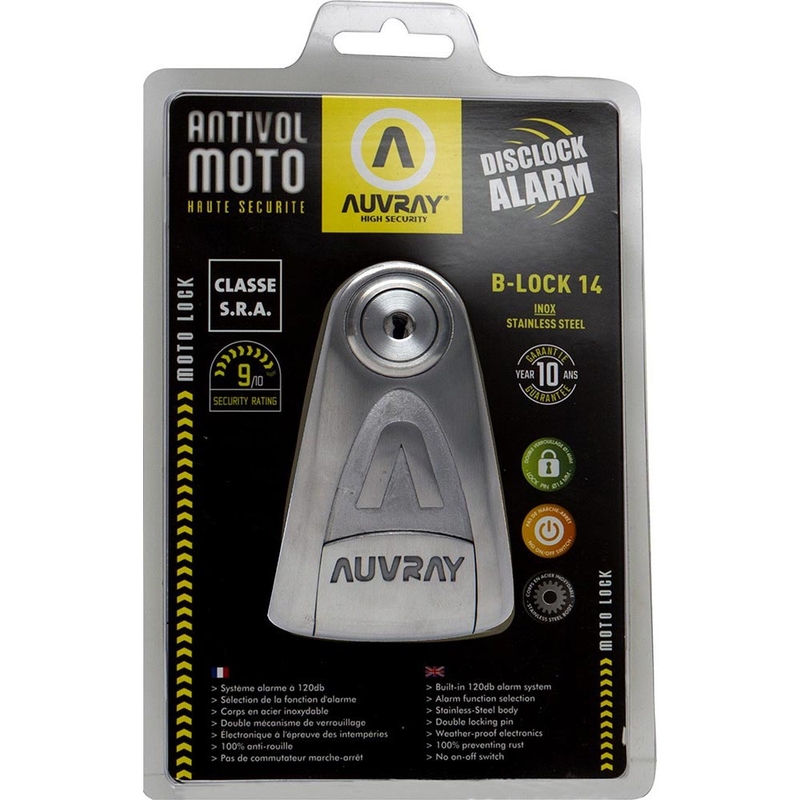 Auvray B-Lock 14 tárcsafékzár riasztóval acélezüst