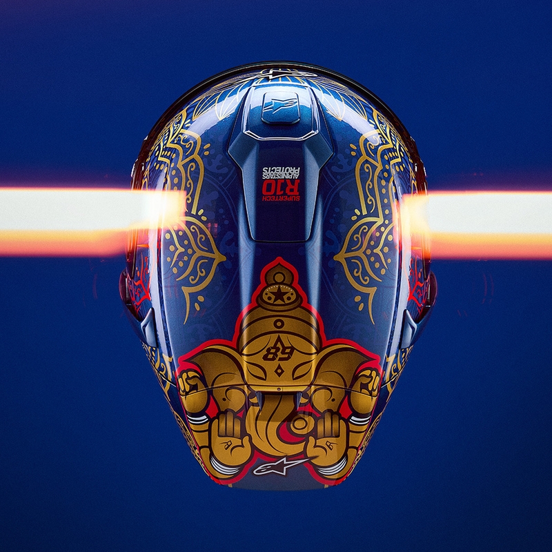 Alpinestars Supertech R10 Marthainator limitált kiadás JORGE MARTIN zárt motoros bukósisak gyöngyházkék-arany-piros