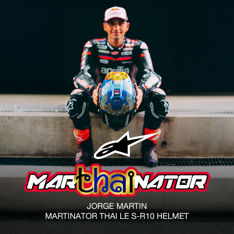 Alpinestars Supertech R10 Marthainator limitált kiadás JORGE MARTIN zárt motoros bukósisak gyöngyházkék-arany-piros