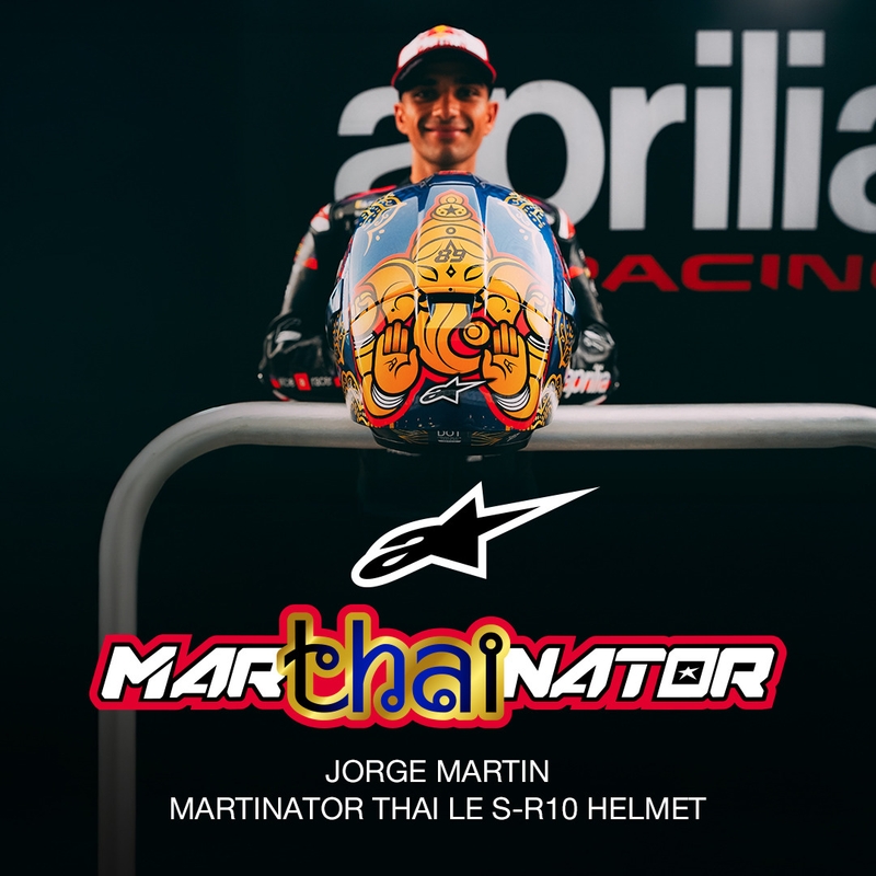 Alpinestars Supertech R10 Marthainator limitált kiadás JORGE MARTIN zárt motoros bukósisak gyöngyházkék-arany-piros