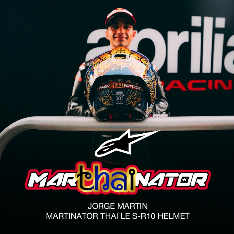 Alpinestars Supertech R10 Marthainator limitált kiadás JORGE MARTIN zárt motoros bukósisak gyöngyházkék-arany-piros