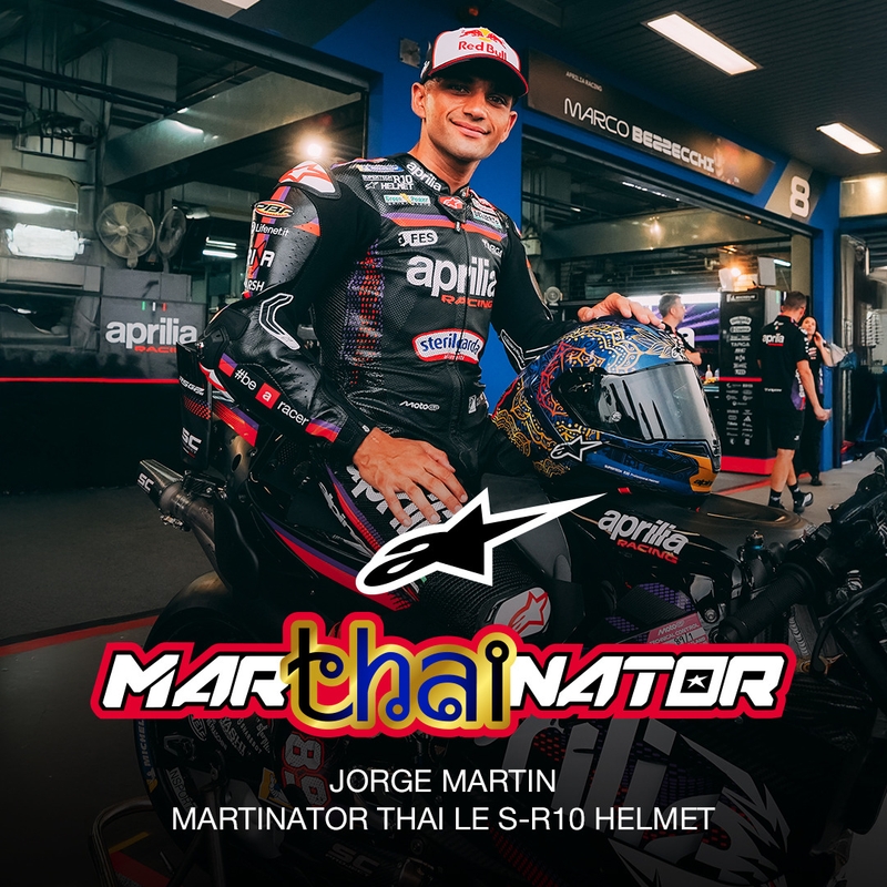 Alpinestars Supertech R10 Marthainator limitált kiadás JORGE MARTIN zárt motoros bukósisak gyöngyházkék-arany-piros