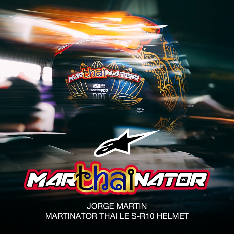 Alpinestars Supertech R10 Marthainator limitált kiadás JORGE MARTIN zárt motoros bukósisak gyöngyházkék-arany-piros