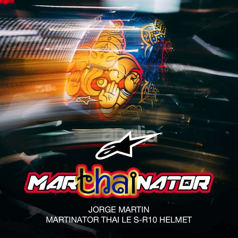 Alpinestars Supertech R10 Marthainator limitált kiadás JORGE MARTIN zárt motoros bukósisak gyöngyházkék-arany-piros