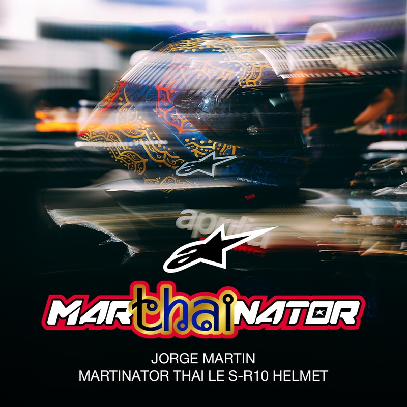 Alpinestars Supertech R10 Marthainator limitált kiadás JORGE MARTIN zárt motoros bukósisak gyöngyházkék-arany-piros