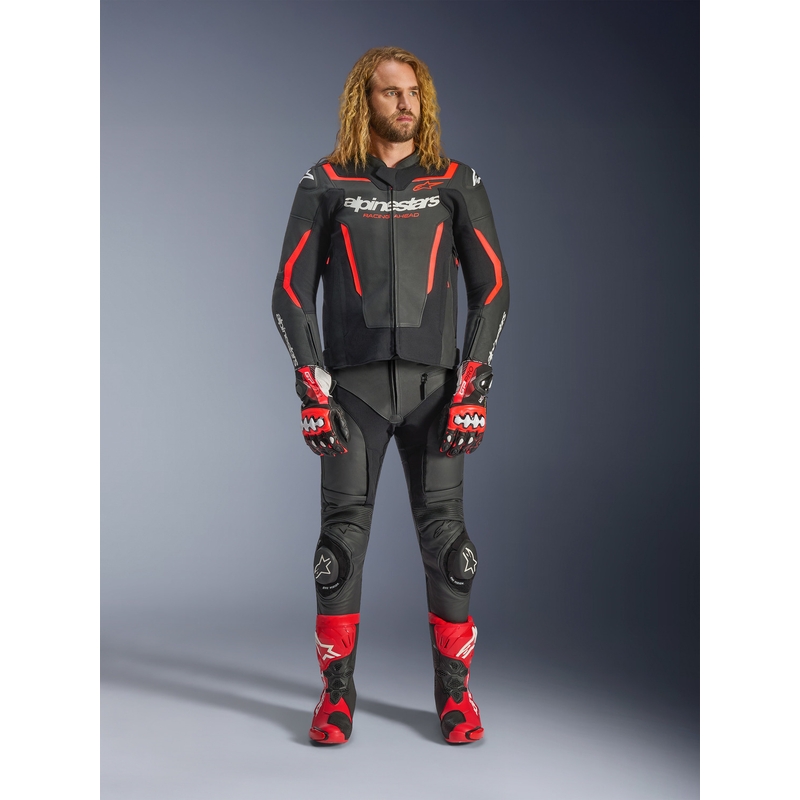 Kožená bunda na motorku Alpinestars GP Force V2 černo-fluo červeno-bílá