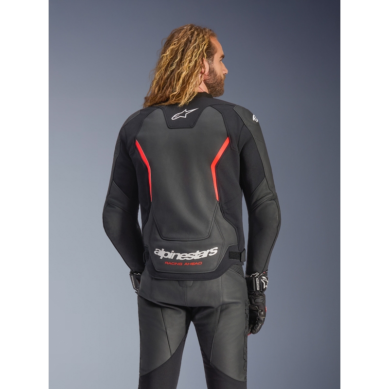 Kožená bunda na motorku Alpinestars GP Force V2 černo-fluo červeno-bílá