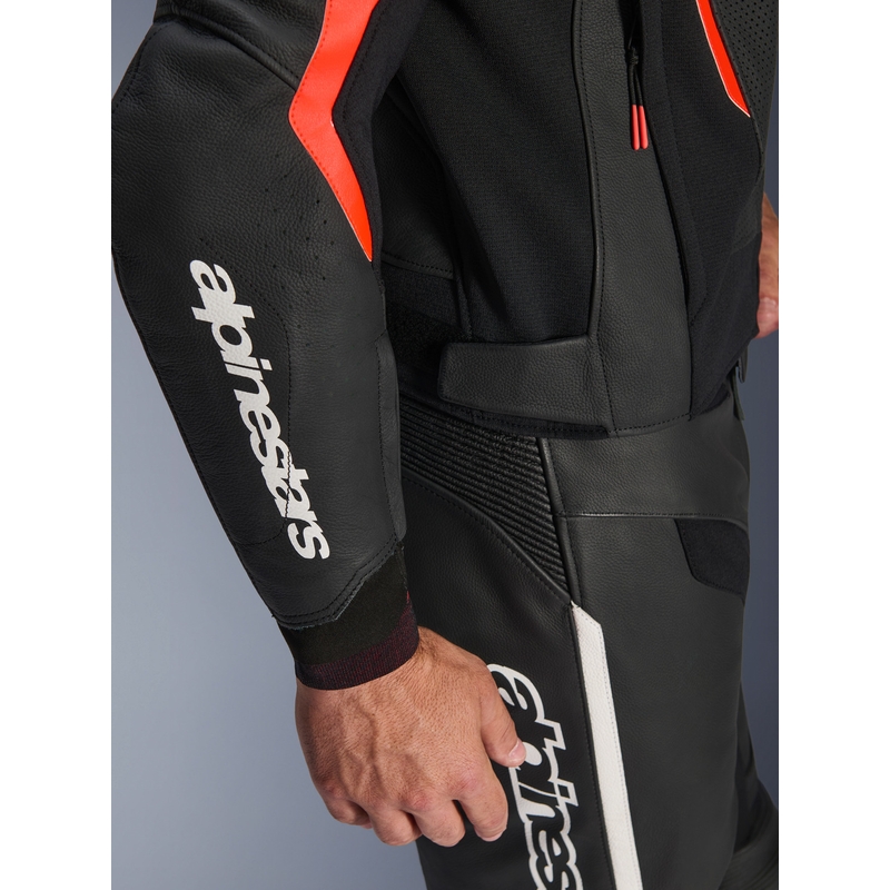 Kožená bunda na motorku Alpinestars GP Force V2 černo-fluo červeno-bílá