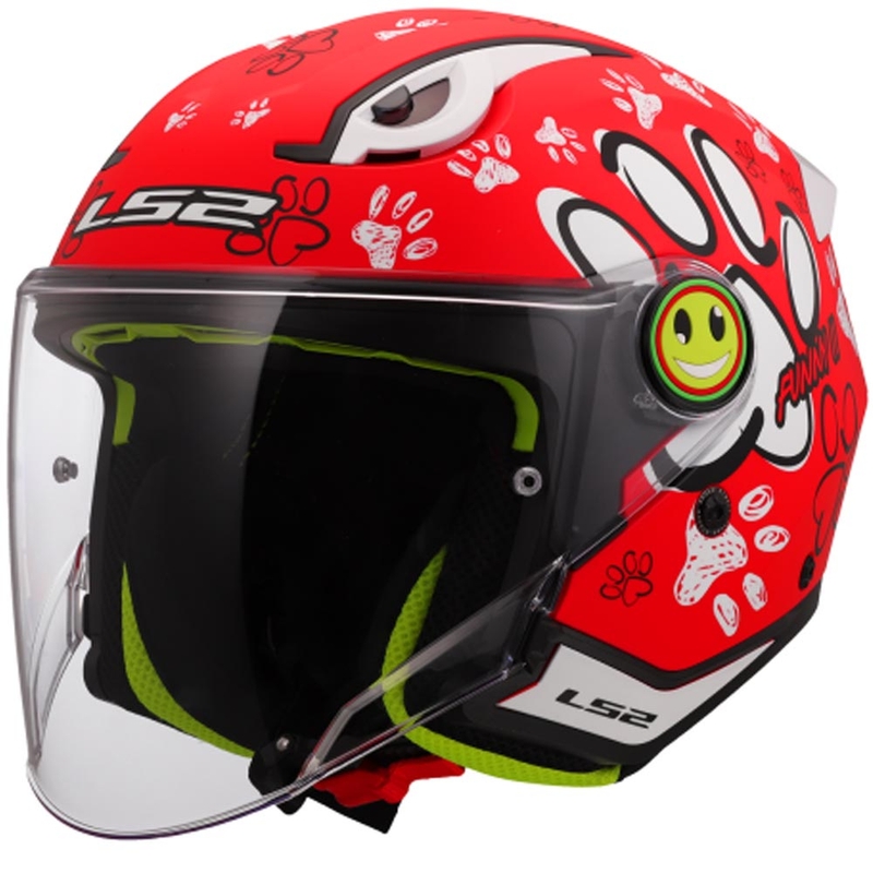 Gyerek nyitott motoros sisak LS2 OF622 Funny II Paws piros