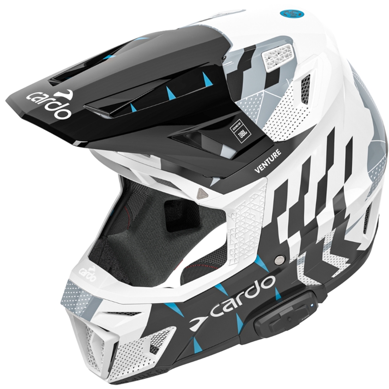 Motokrosová helma s interkomem Cardo Venture černo-bílo-šedá