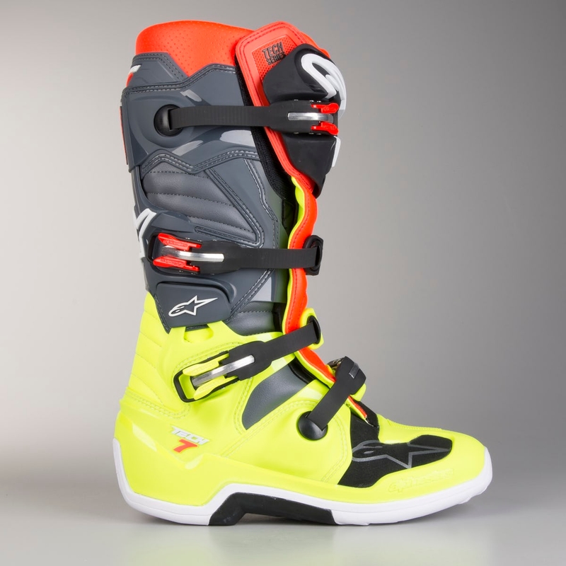 Alpinestars Tech 7 motorkerékpár csizma piros-fluo sárga