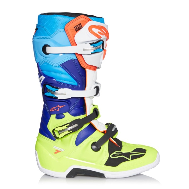 Alpinestars Tech 7 motorkerékpár csizma sárga-fehér-kék-piros-fekete