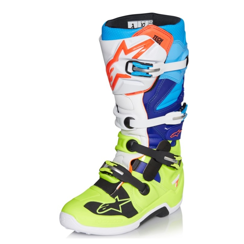 Alpinestars Tech 7 motorkerékpár csizma sárga-fehér-kék-piros-fekete