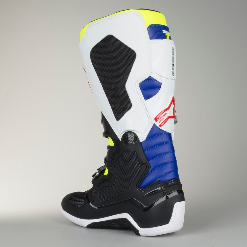 Alpinestars Tech 7 kerékpáros csizma fehér-fekete-kék-piros-fluo sárga