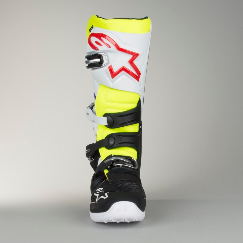 Alpinestars Tech 7 kerékpáros csizma fehér-fekete-kék-piros-fluo sárga