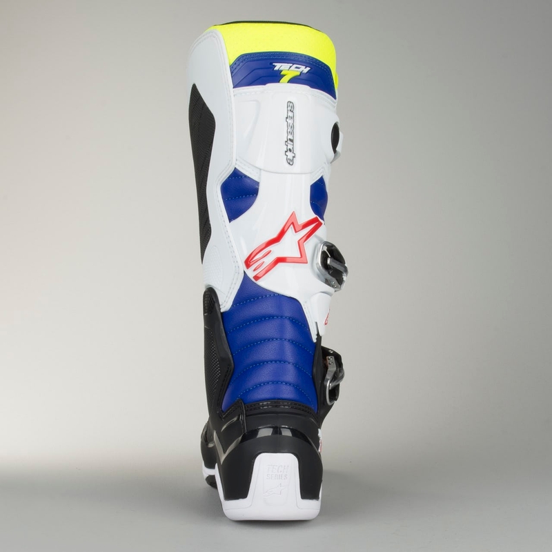 Alpinestars Tech 7 kerékpáros csizma fehér-fekete-kék-piros-fluo sárga