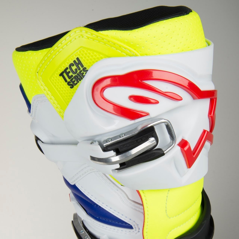 Alpinestars Tech 7 kerékpáros csizma fehér-fekete-kék-piros-fluo sárga
