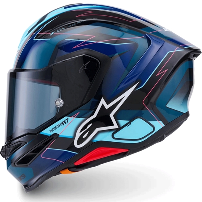 Integrální helma na motorku Alpinestars S-R7 Kinetis černo-modro-fluo růžovo-bílá