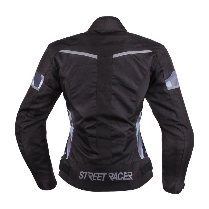 Női motoros kabát Street Racer Betty fekete-fehér-terepmintás