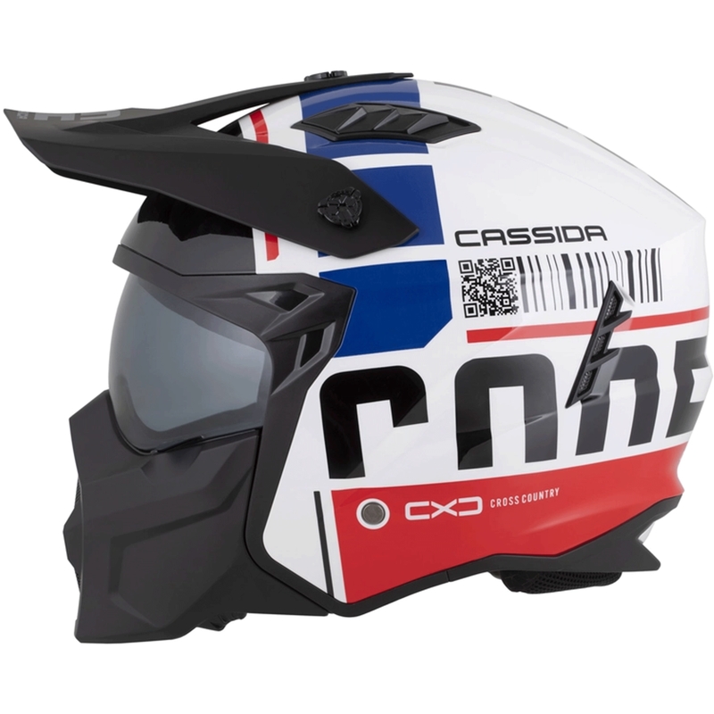 Modulární helma na motorku Cassida Cross Country Code bílo-červeno-modro-černá
