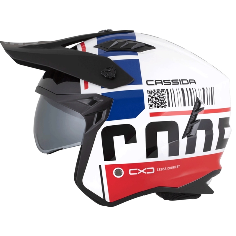 Modulární helma na motorku Cassida Cross Country Code bílo-červeno-modro-černá