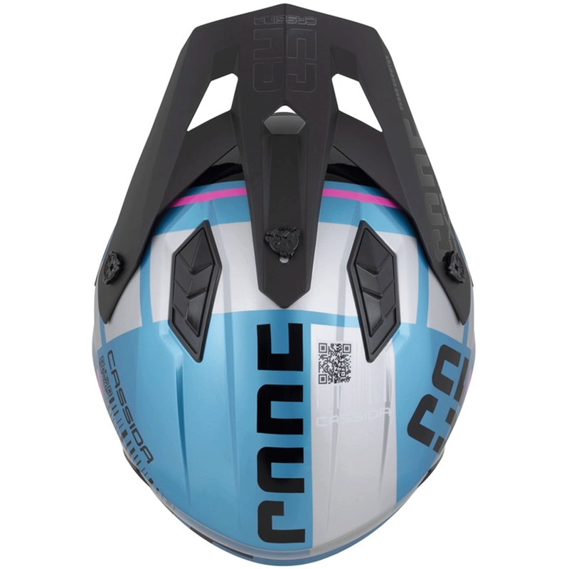 Modulární helma na motorku Cassida Cross Country Code perleťově modro-stříbrno-růžovo-černá