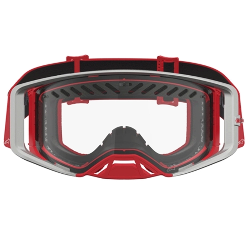 Motokrosové brýle Alpinestars Supertech Dura Air Fluid červeno-stříbrná s čirým plexi