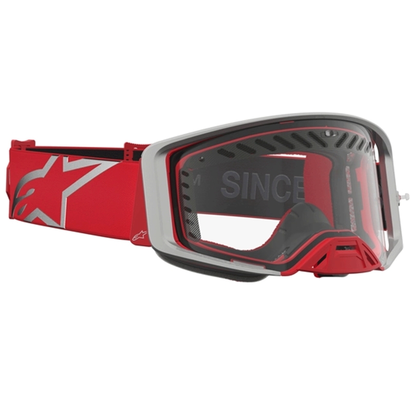 Motokrosové brýle Alpinestars Supertech Dura Air Fluid červeno-stříbrná s čirým plexi