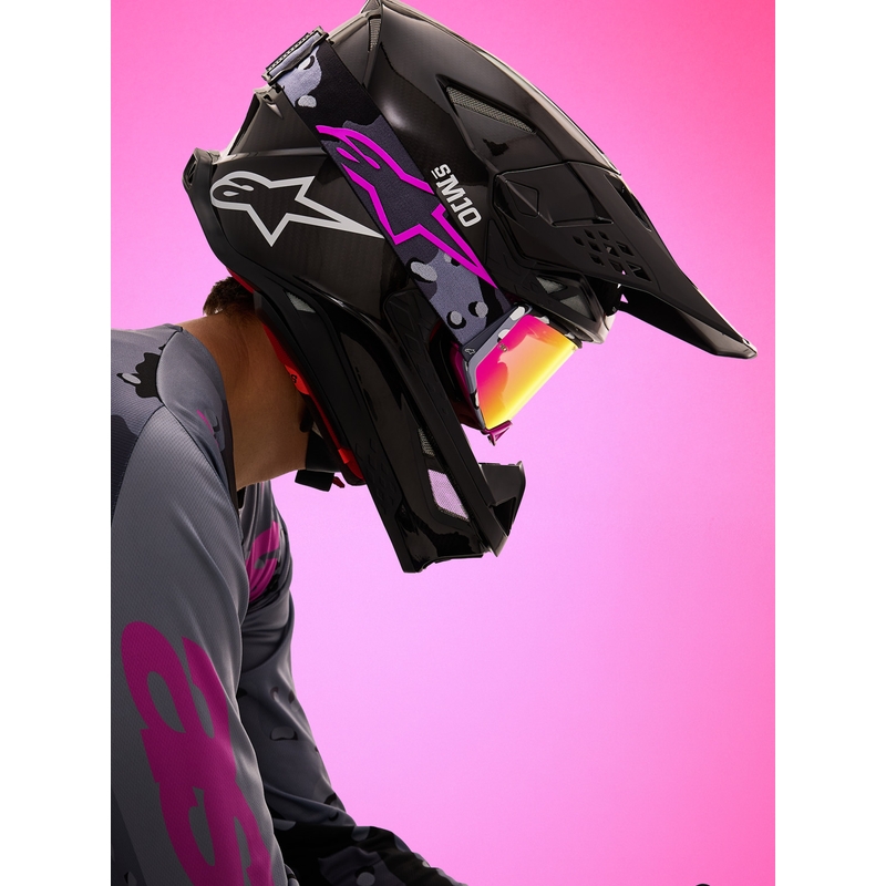 Motokrosové brýle Alpinestars Supertech Lone fialové camo se zrcadlově růžovým plexi