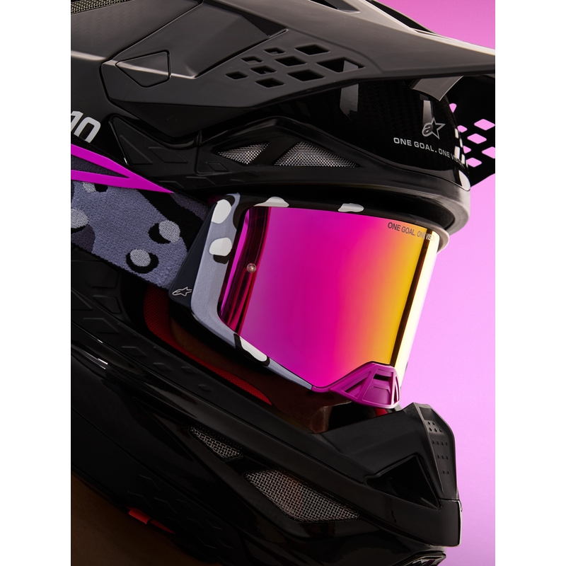 Motokrosové brýle Alpinestars Supertech Lone fialové camo se zrcadlově růžovým plexi