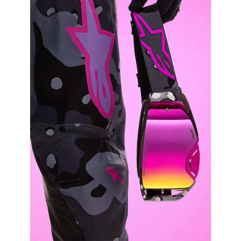 Motokrosové brýle Alpinestars Supertech Lone fialové camo se zrcadlově růžovým plexi