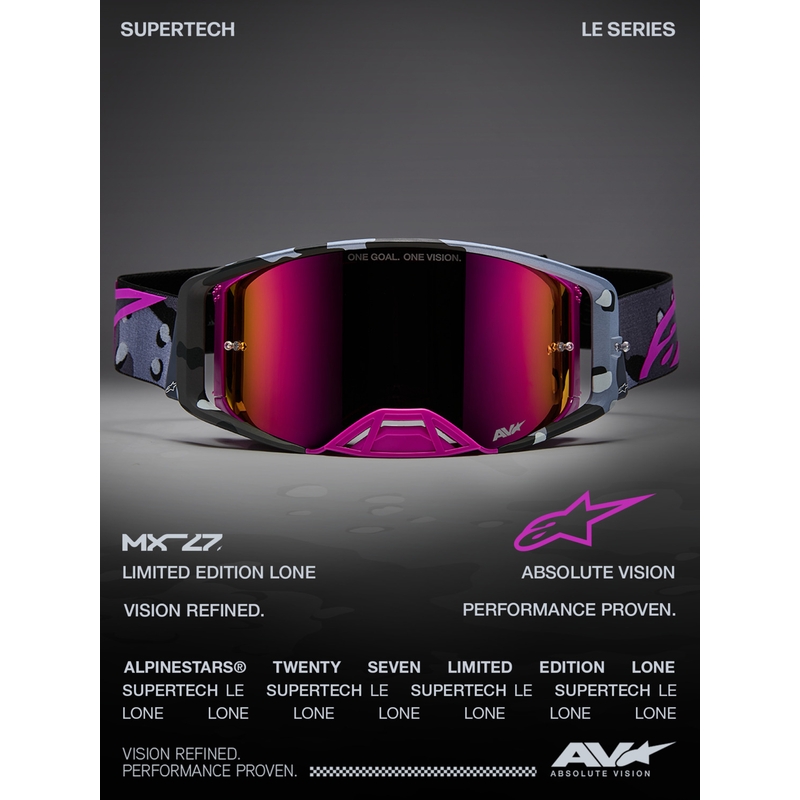 Motokrosové brýle Alpinestars Supertech Lone fialové camo se zrcadlově růžovým plexi