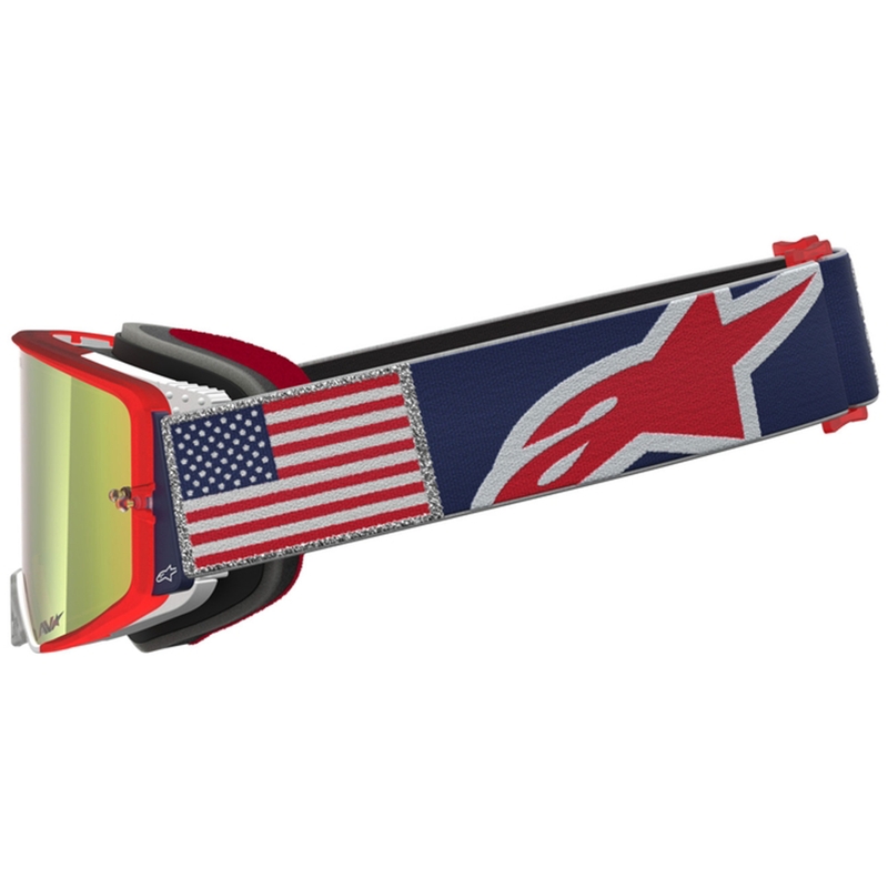 Motokrosové brýle Alpinestars Supertech Fiftyfold modro-červeno-bílé se zrcadlovým červeným plexi