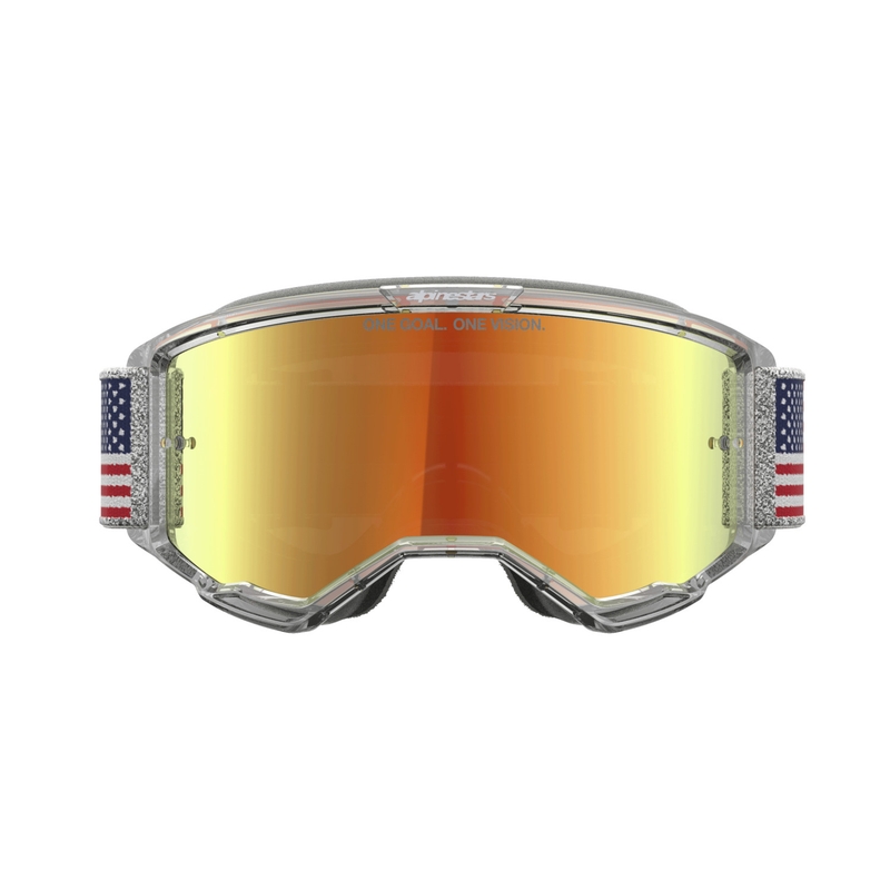 Motokrosové brýle Alpinestars Vision 5 Fiftyfold modro-červeno-bílé se zrcadlovým červeným plexi