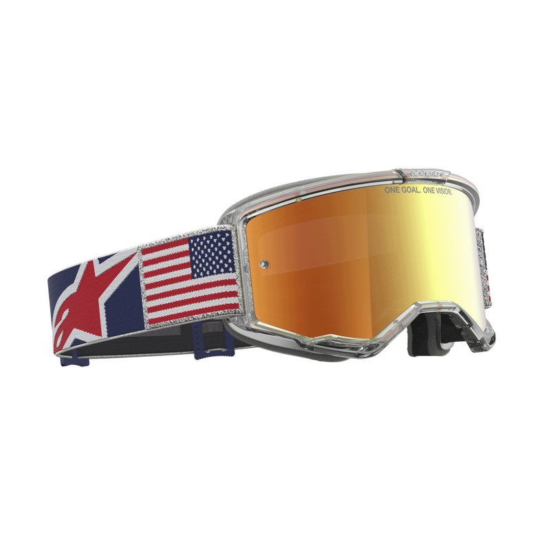 Motokrosové brýle Alpinestars Vision 5 Fiftyfold modro-červeno-bílé se zrcadlovým červeným plexi