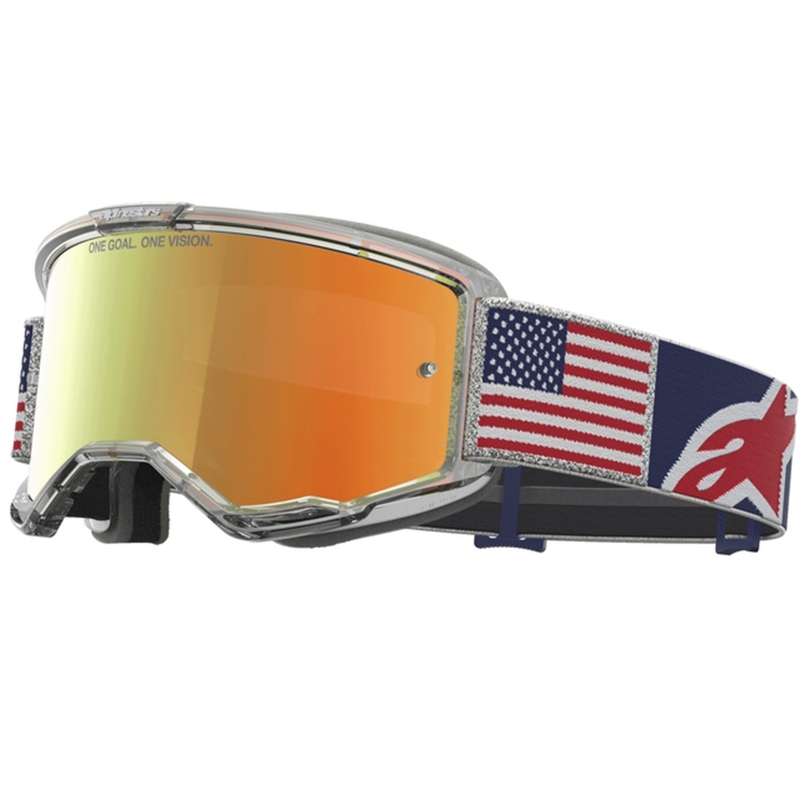 Motokrosové brýle Alpinestars Vision 5 Fiftyfold modro-červeno-bílé se zrcadlovým červeným plexi