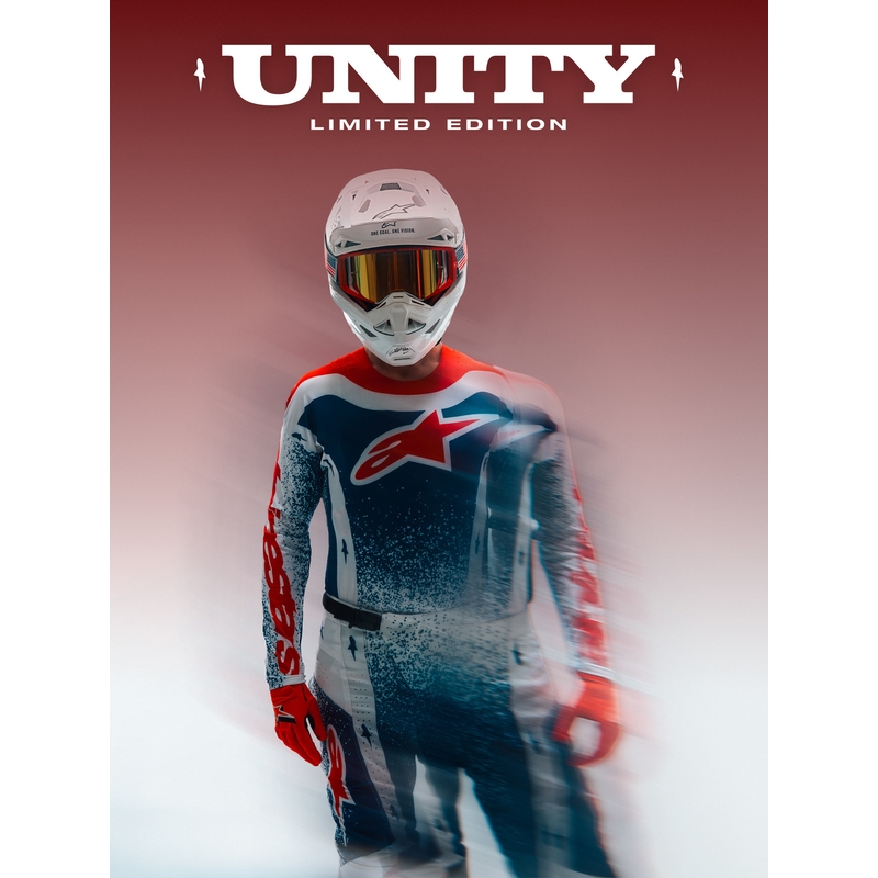 Motokrosové kalhoty Alpinestars Techstar limitovaná edice Unity červeno-bílo-modré