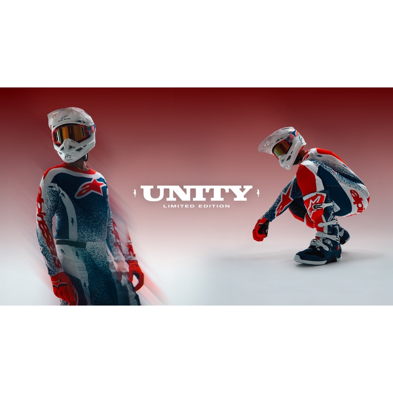Motokrosové kalhoty Alpinestars Techstar limitovaná edice Unity červeno-bílo-modré