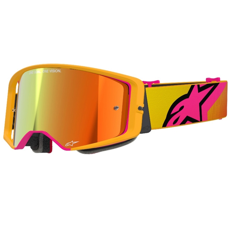 Alpinestars Supertech Corp motocross szemüveg sárga-rózsaszín, tükörpiros plexivel