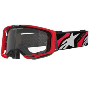 Alpinestars Vision 8 Luar motocrossz szemüveg piros-fekete, átlátszó plexivel