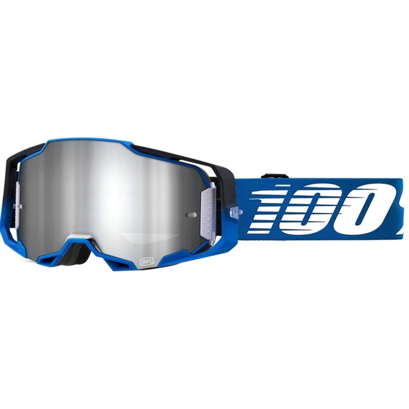 Motocross szemüveg 100% ARMEGA Rockchuck fekete-fehér-kék (ezüst plexi)
