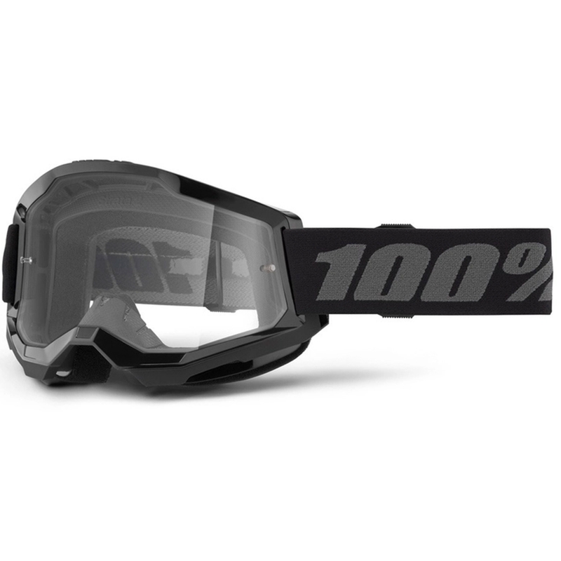 100% Strata 2 gyerek motokrossz szemüveg fekete, átlátszó plexi