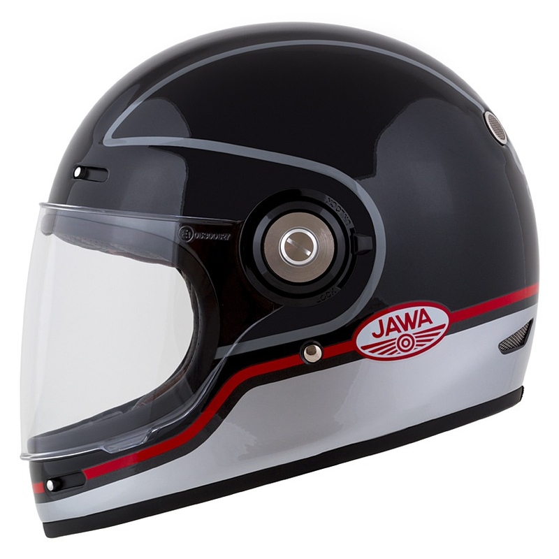 Cassida Fibre Jawa Sport teljes arcvédős motoros sisak fekete-ezüst-piros 2 - II. minőség