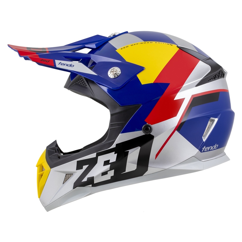 ZED X1.9 Tendo motokrossz bukósisak gyöngyház kék-piros-sárga-ezüst - II. minőség