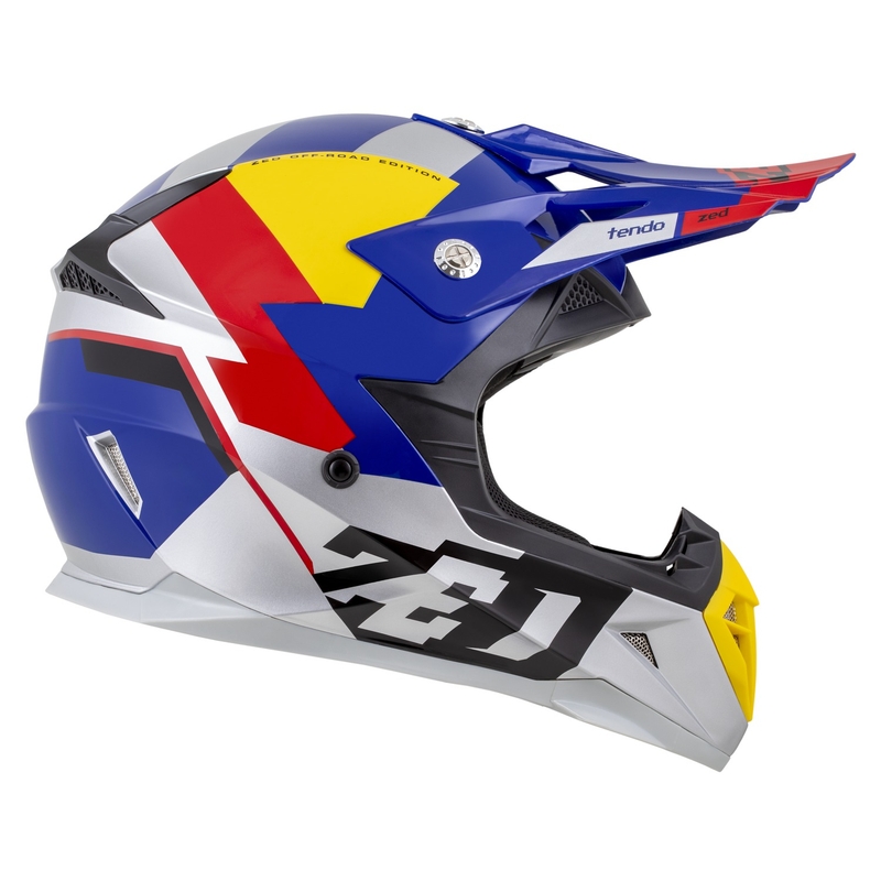 ZED X1.9 Tendo motokrossz bukósisak gyöngyház kék-piros-sárga-ezüst - II. minőség