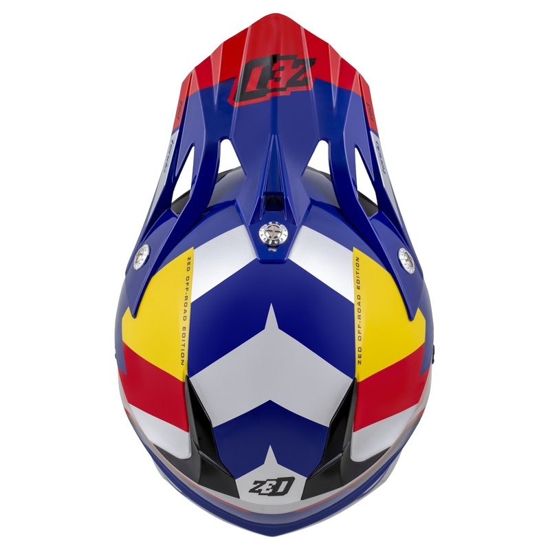 ZED X1.9 Tendo motokrossz bukósisak gyöngyház kék-piros-sárga-ezüst - II. minőség