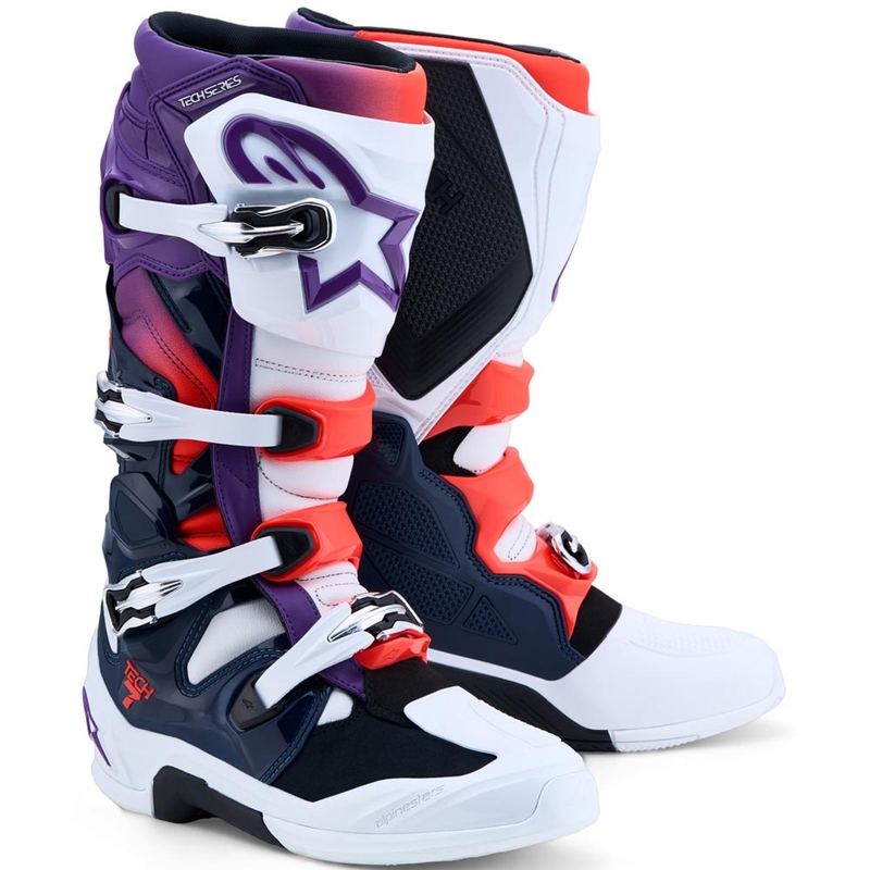 Motokrosové boty Alpinestars TECH 7 fialovo-bílo-tmavě modro-fluo červené