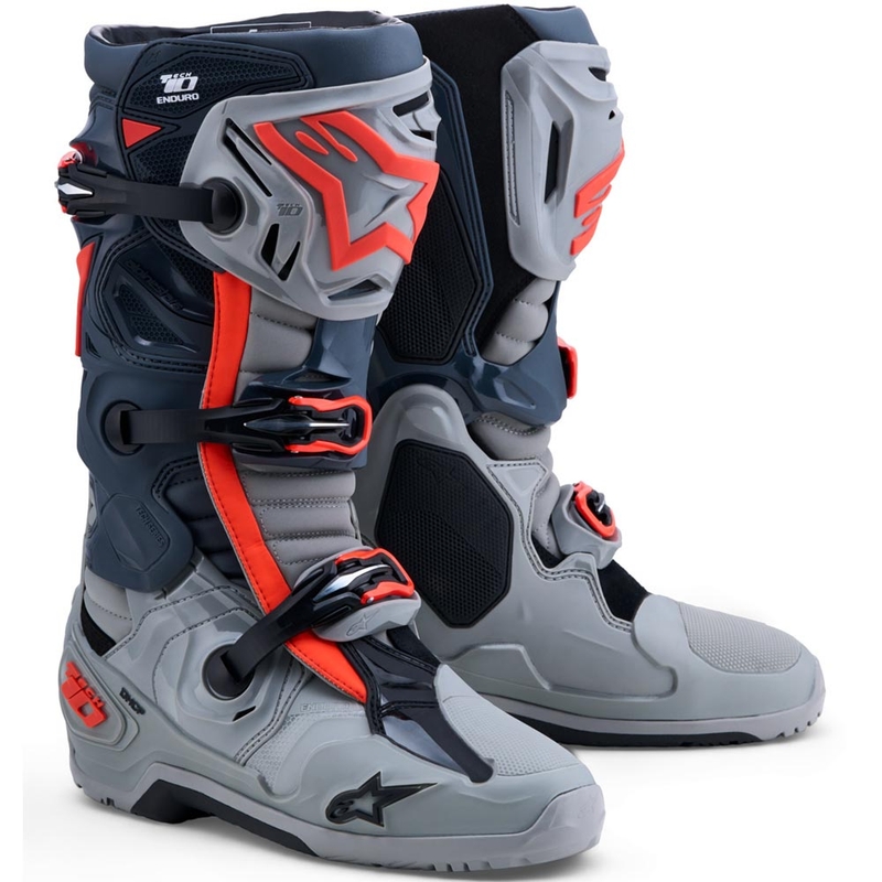 Boty na motorku Alpinestars Tech 10 Enduro šedo-tmavě šedo-fluo červené