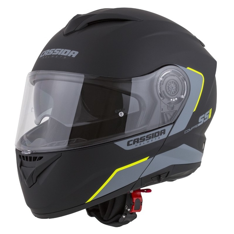 Cassida Compress 2.0 Refraction felnyitható motoros bukósisak fekete-szürke-fluo sárga kiárusítás