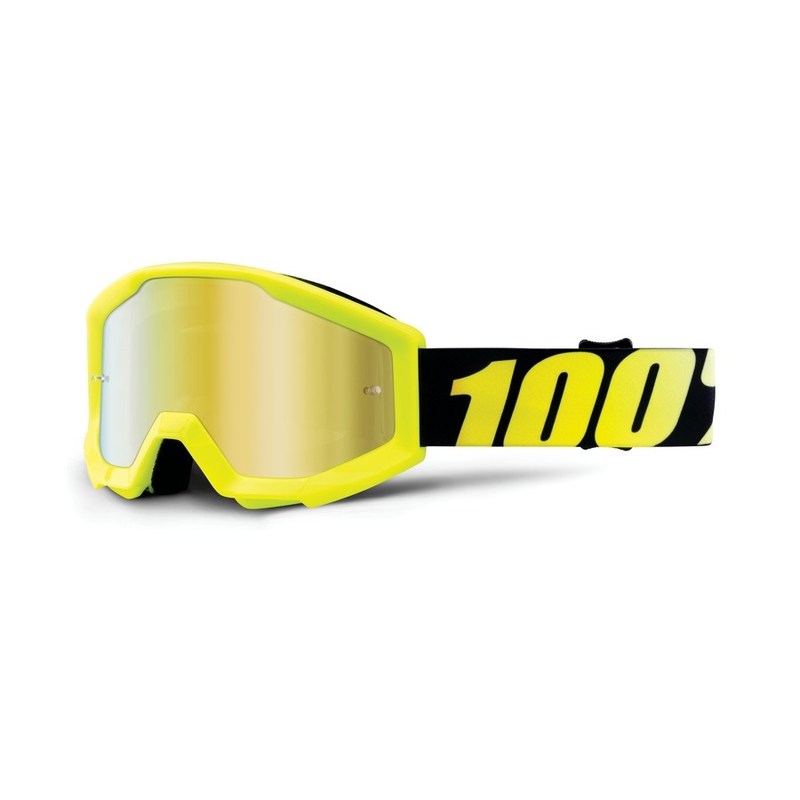 Gyerek Motocross szemüveg 100% Strata fluo sárga (arany króm plexi)